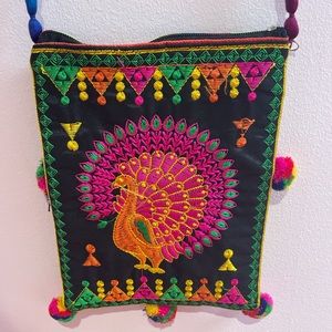 Handmade threadwork crossbody peacock bag